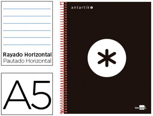 Caderno espiral din a5 antartik capa forrada 120 f 100 gr pautado 5 bandas de cores 6 furos cor preto ,  , 74561 , 8423473745612